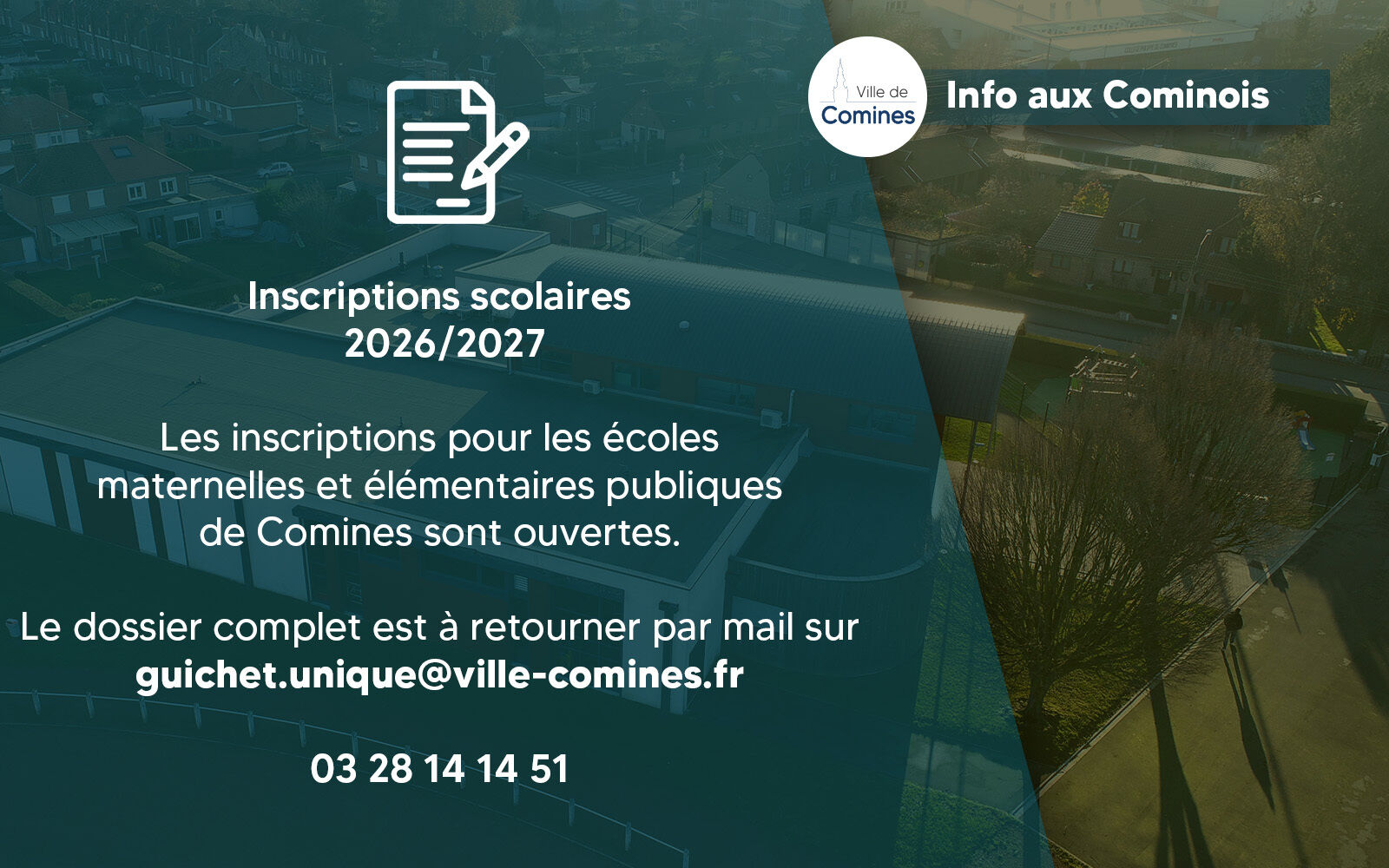 Inscriptions scolaires 2026/2027 ouvertes